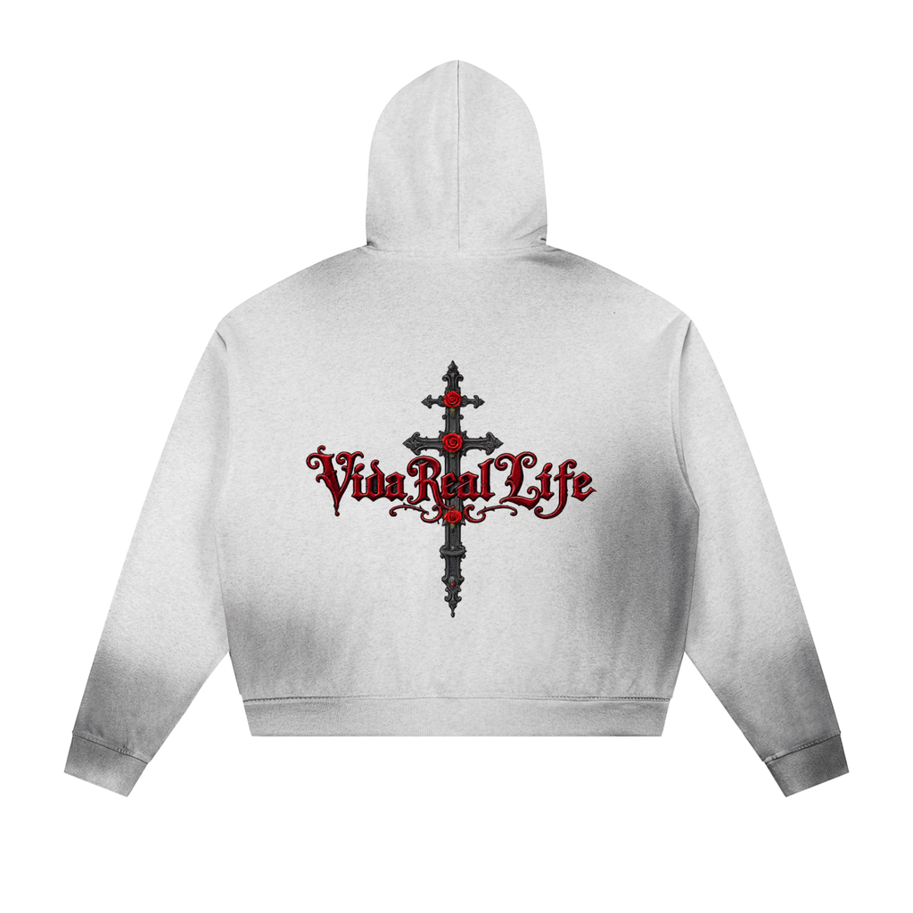 Sun Fade Frayed Raw Edge Fleece Zip Hoodie