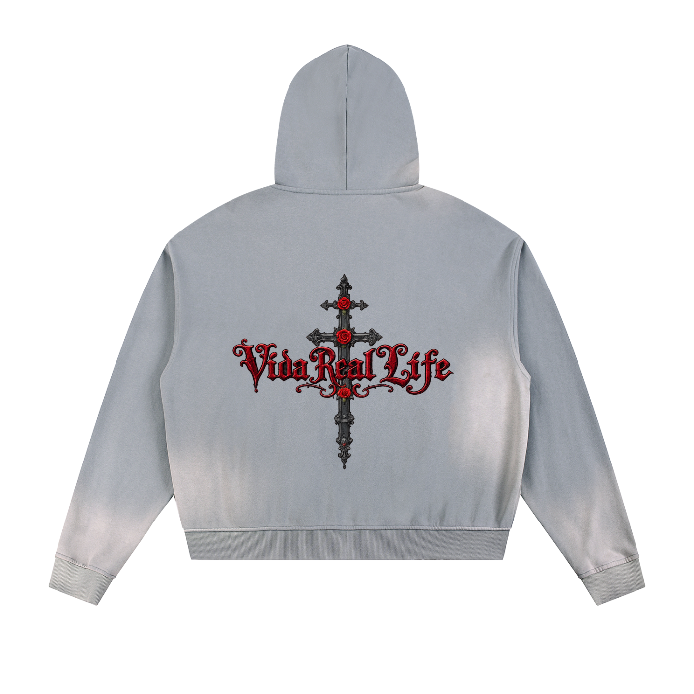 Sun Fade Frayed Raw Edge Fleece Zip Hoodie